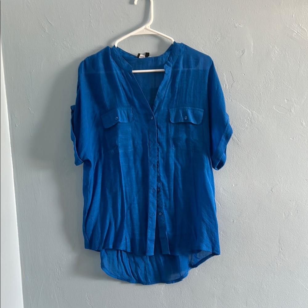 Blue Button-Up Women's Top